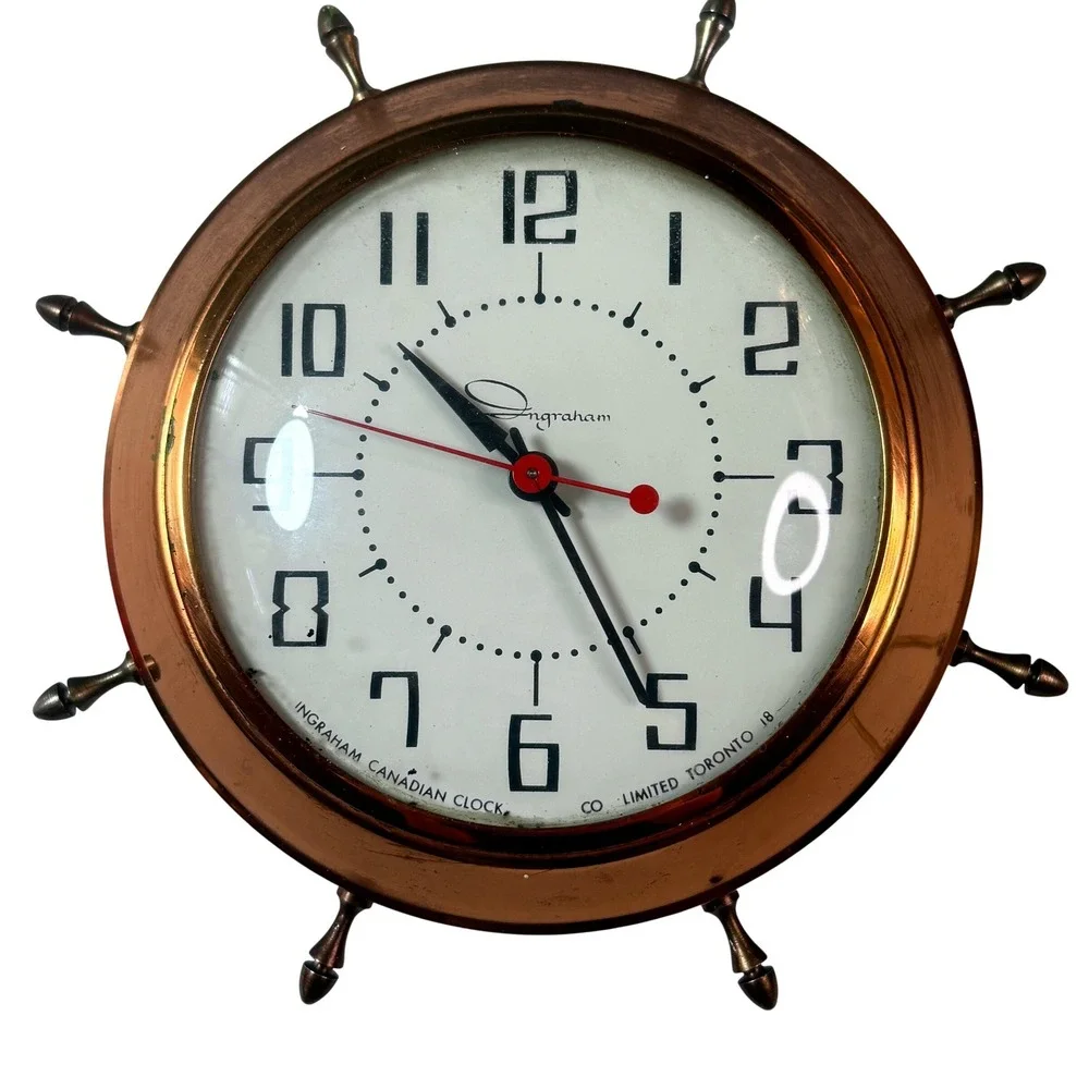 Vintage Ingraham Canadian Ship Wheel Electric Clock Mid Century Nautical WORKS